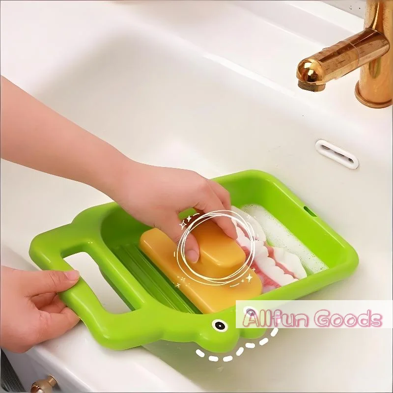 [TG835]Washboard Household Cartoon Crocodile Roller Dormitory Hand Wash Underwear Multifunctional Non-slip Washing Board