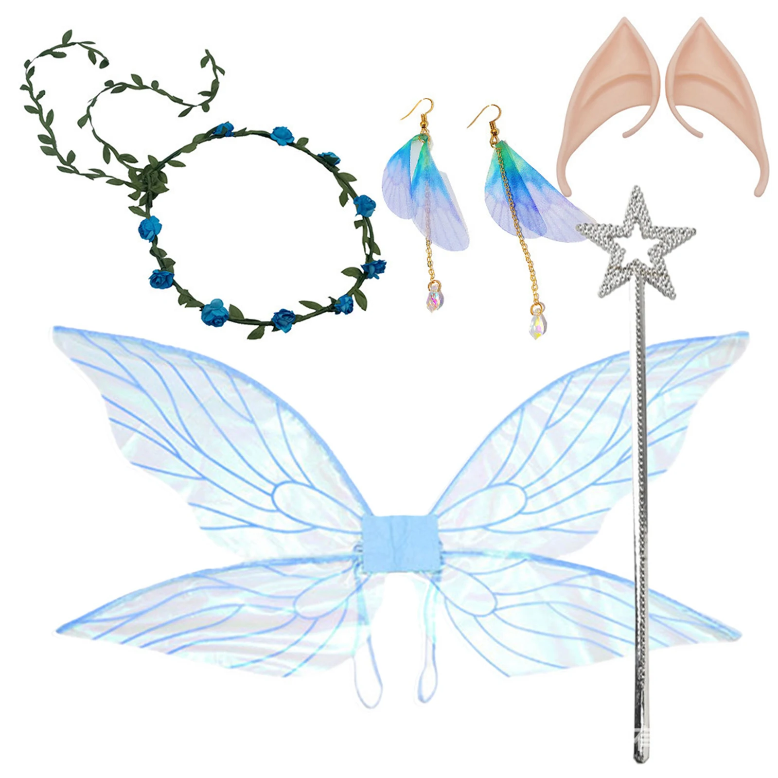 ผู้หญิงสาวปีกผีเสื้อ Elf หู Fairy Stick Garland ต่างหูชุดเครื่องแต่งกายสําหรับ Halloween Masquerade COSPLAY PARTY อุปกรณ์เสริม