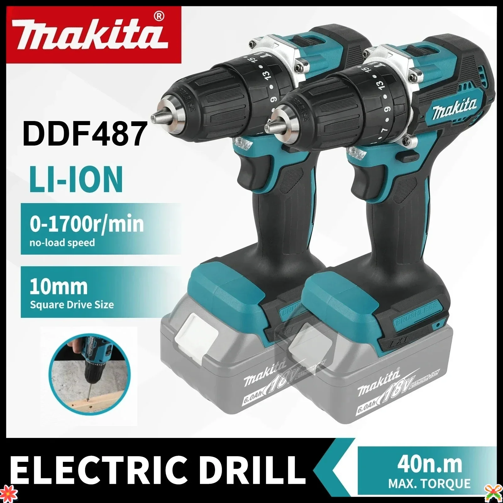 オリジナルマキタ-dhp487-コードレスドライバードリルブラシレス電動インパクトドライバー充電式電動工具マキタバッテリー用