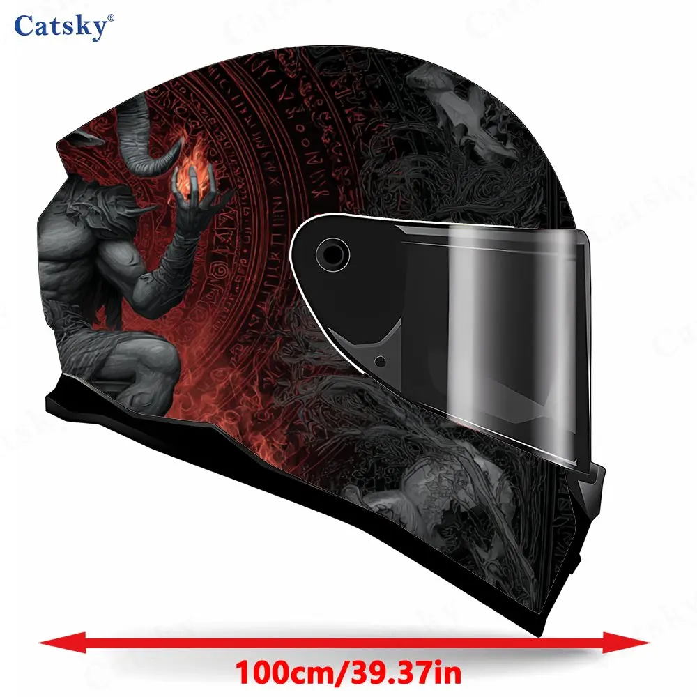 Horrible Red-flame Skull Demon Print Helmet stickers , PVC Material Multifunctional Helmet Stickers, Scratch-Resistant & Fade-Pr