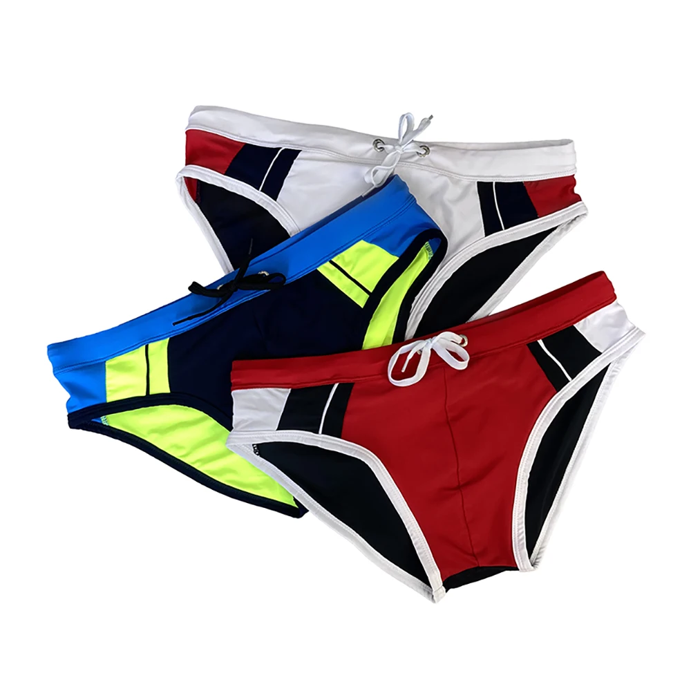 Bathing Suit Europe America Fashion Swim Briefs Sexy Men Low Waist Patchwork Swimwear Nylon Male Sport Beach Surfing Trunks