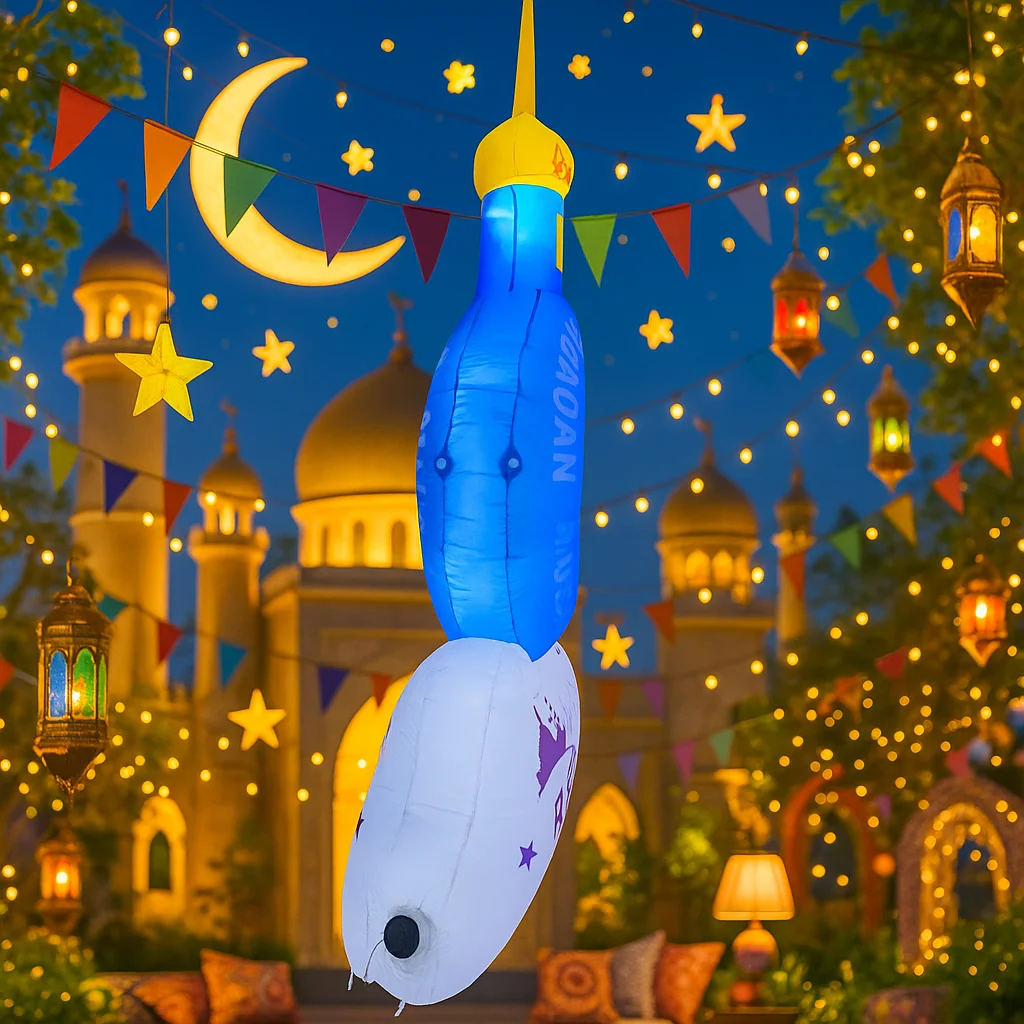 Nadmuchiwana zabawka LED 2,4 m / 7,8 stopy, dekoracja ogrodowa na Ramadan Eid, niebieski księżyc, ozdoba świąteczna na zewnątrz, prezent DIY
