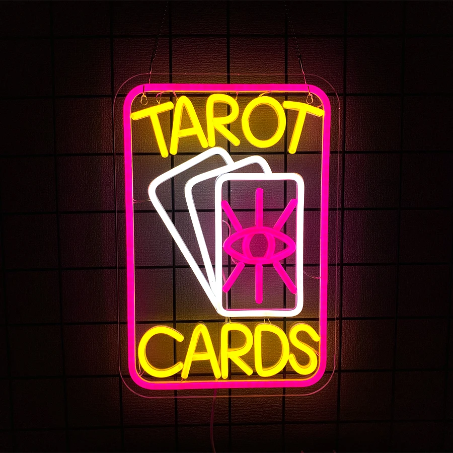 Tarot Cards Neon Sign, LED Light for Room Wall Decor, Indoor Neon Signage for Tarot Studio, Witchy Bedroom, Gothic Bar