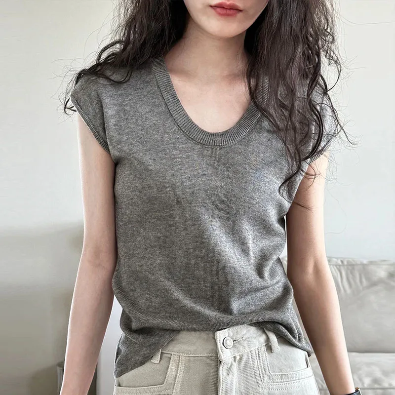 

Свитера, белый вязаный свитер с короткими рукавами, женские пуловеры, модный вязаный свитер с круглым вырезом, пуловер, женские топы, женская одежда Q3410