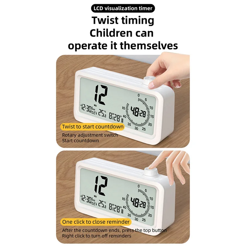 Sveglia con conto alla rovescia Doppio display Gestore visivo Sveglia Manopola di rilevamento della temperatura ambiente Orologi di design Nero Durevole