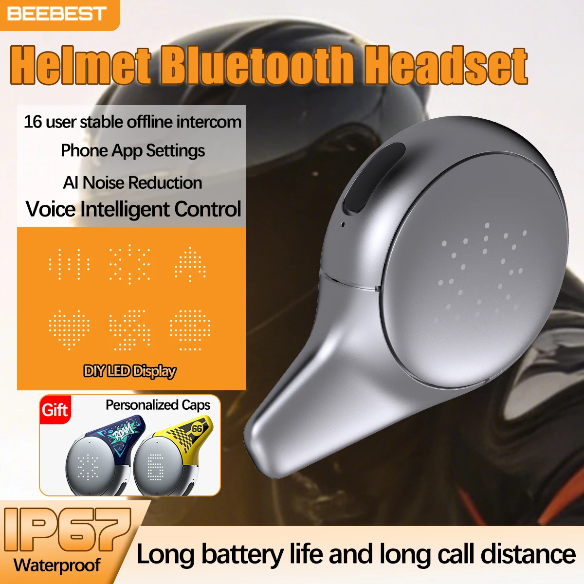 

Беспроводная Bluetooth-гарнитура BEEBEST для мотоциклетного шлема, интерком, водонепроницаемая (IP67), для мотоциклов.