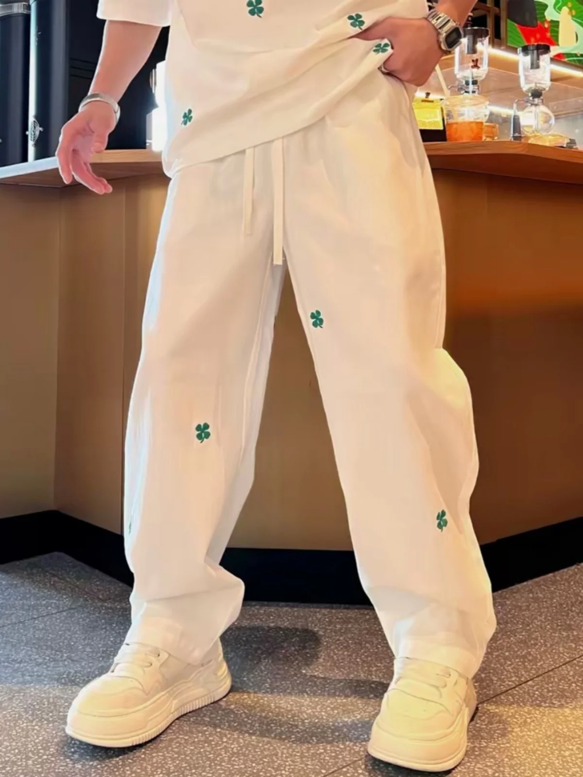 

Spring Summer Casual Pants Men's Fashionable Versatile Skin-friendly Breathable Embroidered Straight Leg Knife Pants
