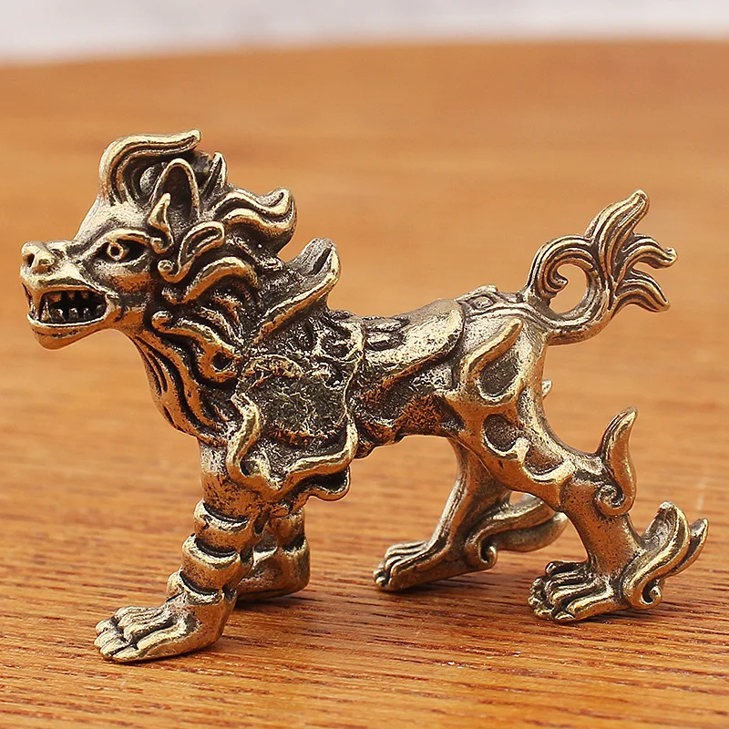 Longsheng Jiuzi Old Solid Accessories Pendant Canthus Gluttonous Table Decorative Ornaments Handle Playing Brass Crafts