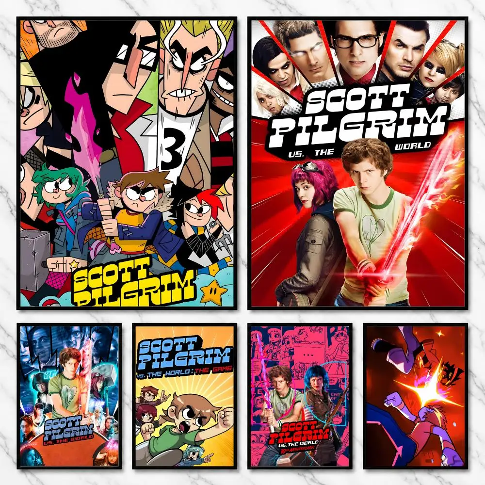 Scott Pilgrim vs. the World Game Comic Love Action Poster Self-Adhesive Unframed Fashion Wall Prints for Office & Home Decor