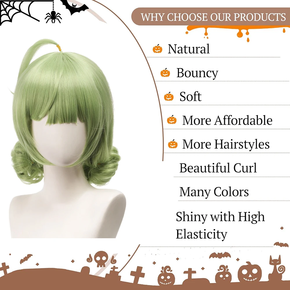 أنيمي أراغا كيوي تأثيري الشعر الاصطناعية 12 بوصة الضوء الأخضر قطعة واحدة كعكة تصفيفة الشعر اليومية حفلة لعب الأدوار شعر مستعار عالي الجودة