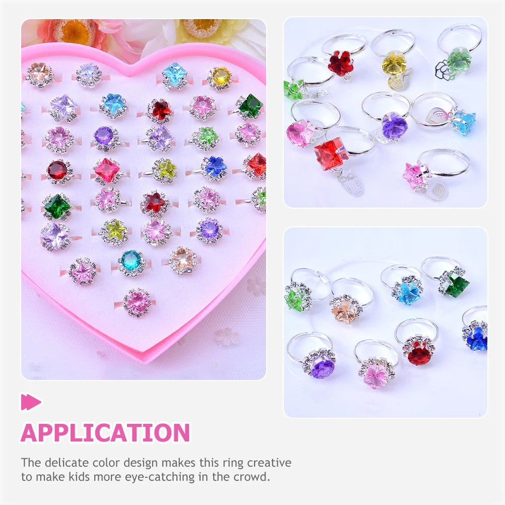 36 Pcs Ring Colorful Rings for Girls Jewelry Finger Cartoon Dress up Kids Plastic Little