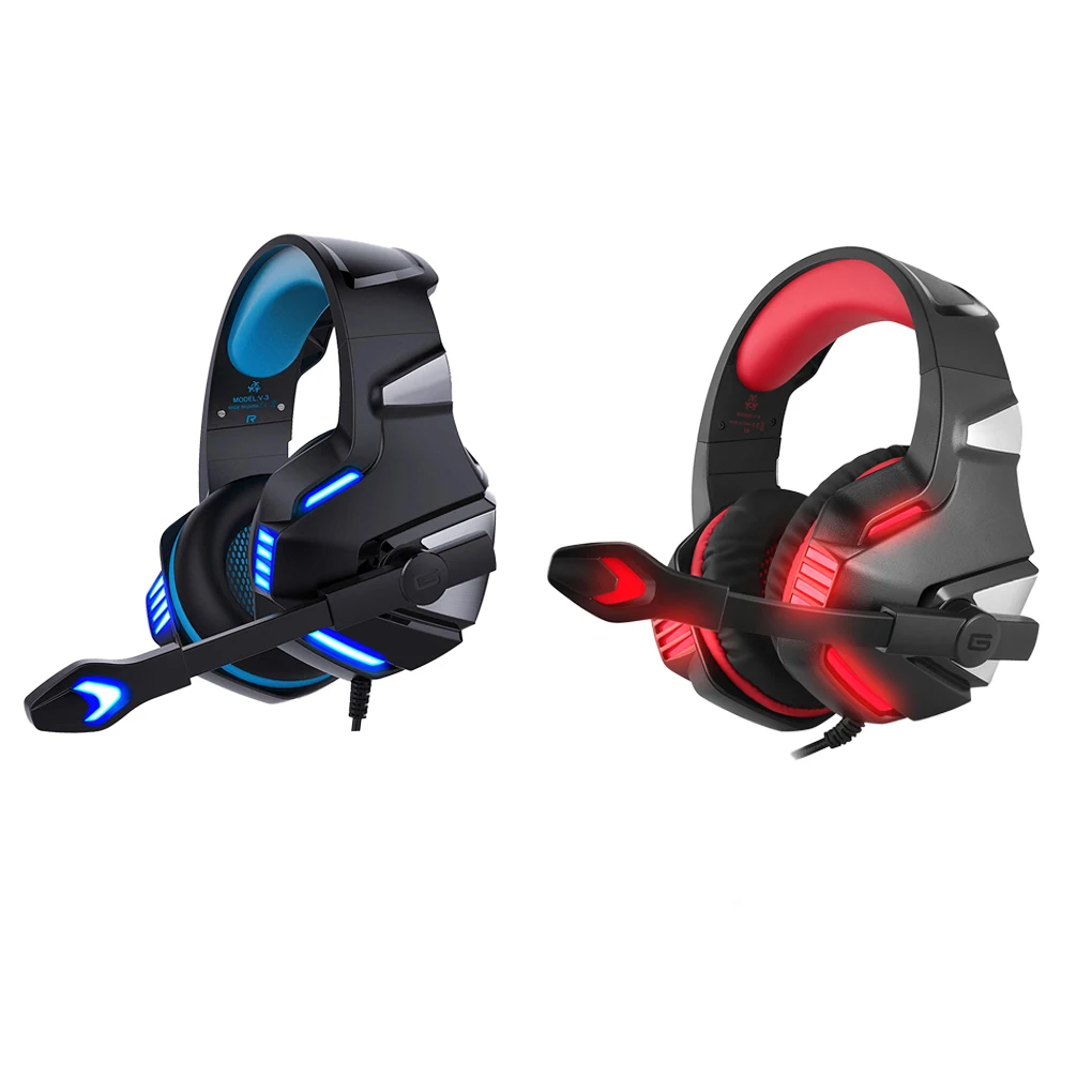 Hunterspider V3 Gaming Headset Stereo Noise Cancelling Wired Earphone LED Gaming Microphone Headphone  Black Red