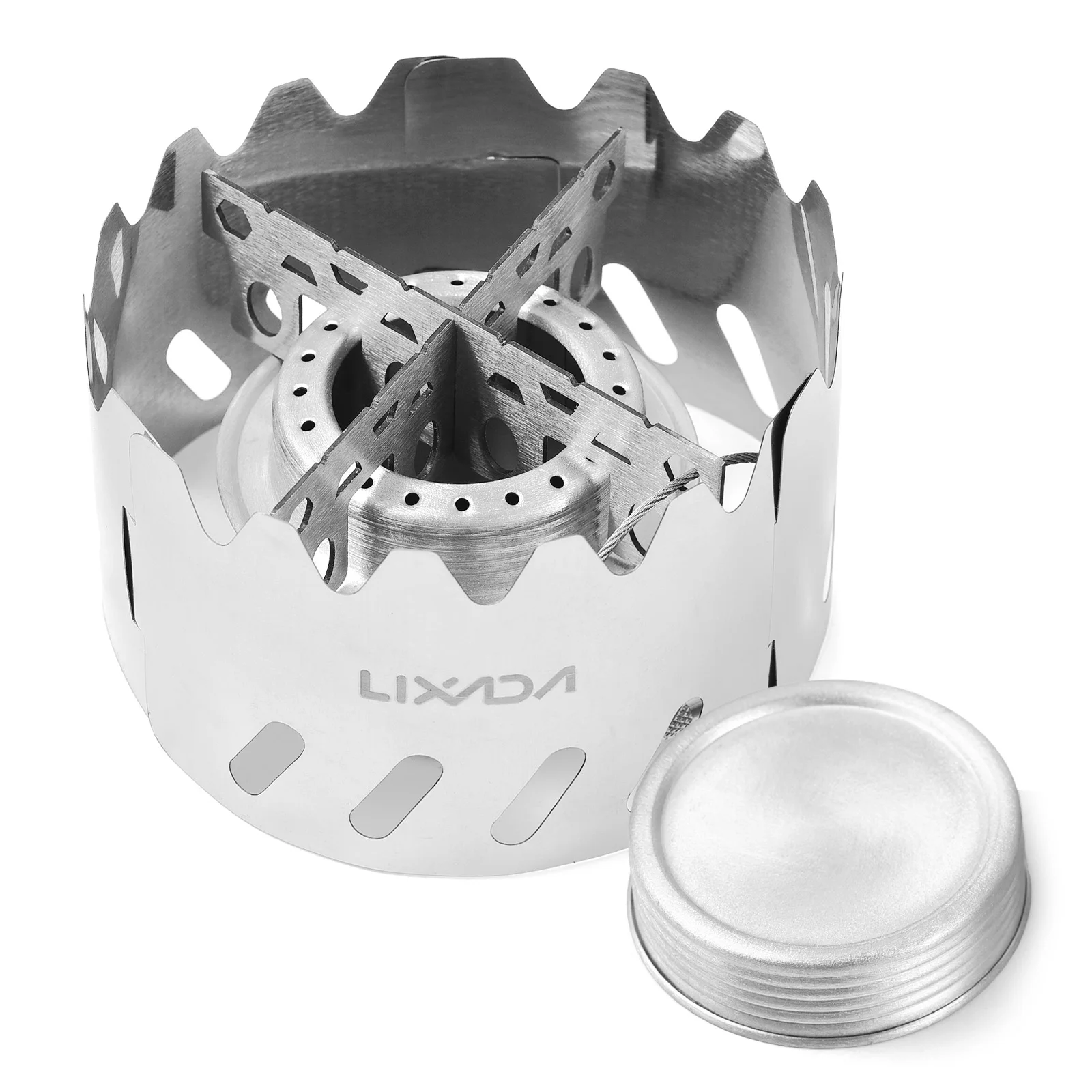 Lixada Mini Backpacking Stove 100ml Aluminum Alcohol Burner w Lid/Cross Stand/Windshield Portable Camp Stove for Camp Survival