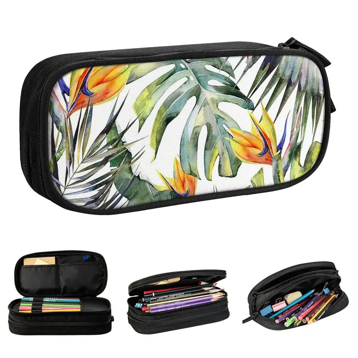 

Tropical Garden Palm Leaves Pencil Case Leaf Green Pen Pencil Bags Kids Large Storage School Supplies Cosmetic Pencil Box