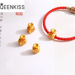 QEENKISS Gold FU Fortune Bag Bead Charm For DIY Bracelet Making Accessories For Girl Children Birthday Christmas Gifts AC540