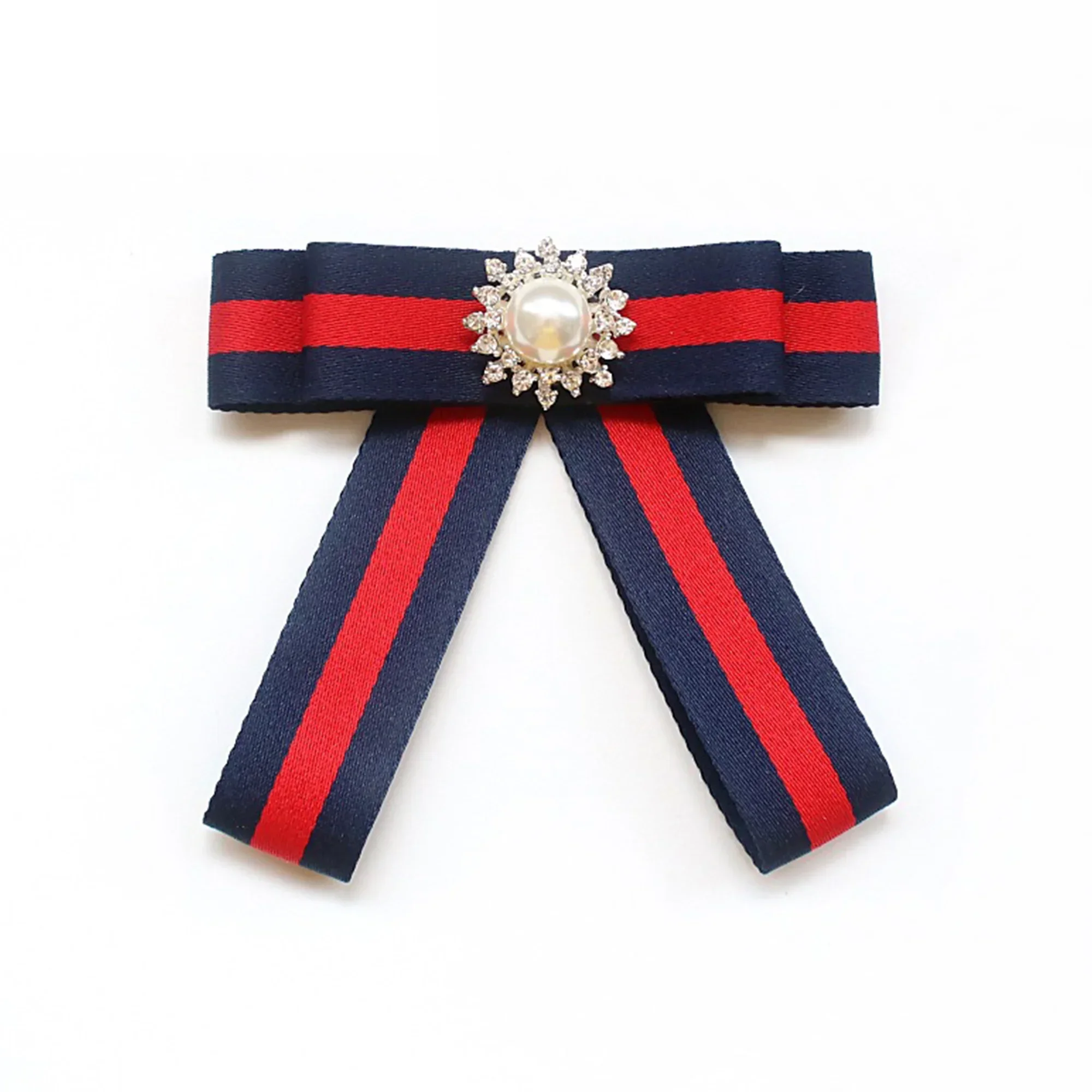 Red and Blue Striped Brooch For Ladies Collar Flower Simple and Versatile Bow Neck Accessories Shirt Collar Cravat Gifts Jewelry