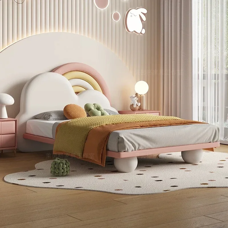 Modern Luxury Bedroom Furniture Soft Leather Sheets King Size Children's Double Bed Frame Girls Wooden Storage Design 2025