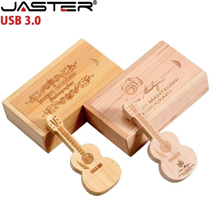 JASTER Chitarra USB 3.0 Chiavetta USB Scatola di legno Memory Stick Regali di nozze creativi Pendrive Logo personalizzato gratuito 16 GB 32 GB 64 GB 128 GB