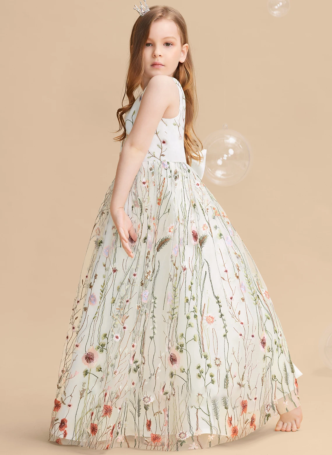 YZYManual-Andar de comprimento Jacquard Flower Girl Dress, A-Line V-Neck Dress, Custom Made