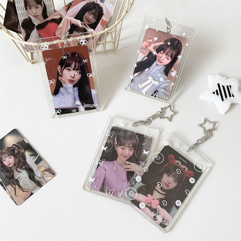 Acrylic Kpop Photo Card Holder Anti-lost Keychain 3 Inch INS Transparent Idol Protective Case Bag Bus Cards Sleeves Supplies