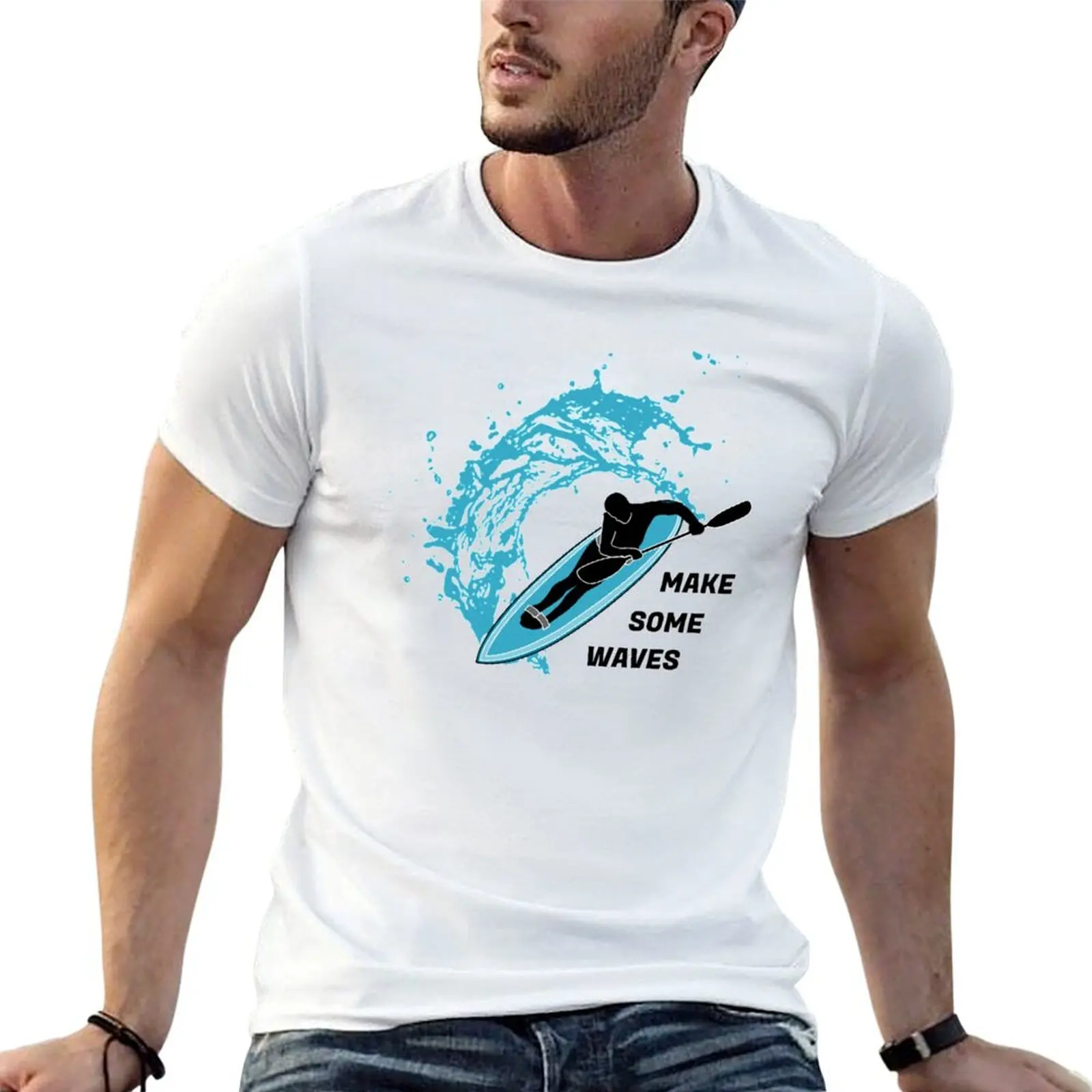 Make some waves kayak paddle ski waveski surfing silhouette T-shirt customs design your own heavyweights for a boy t shirts men