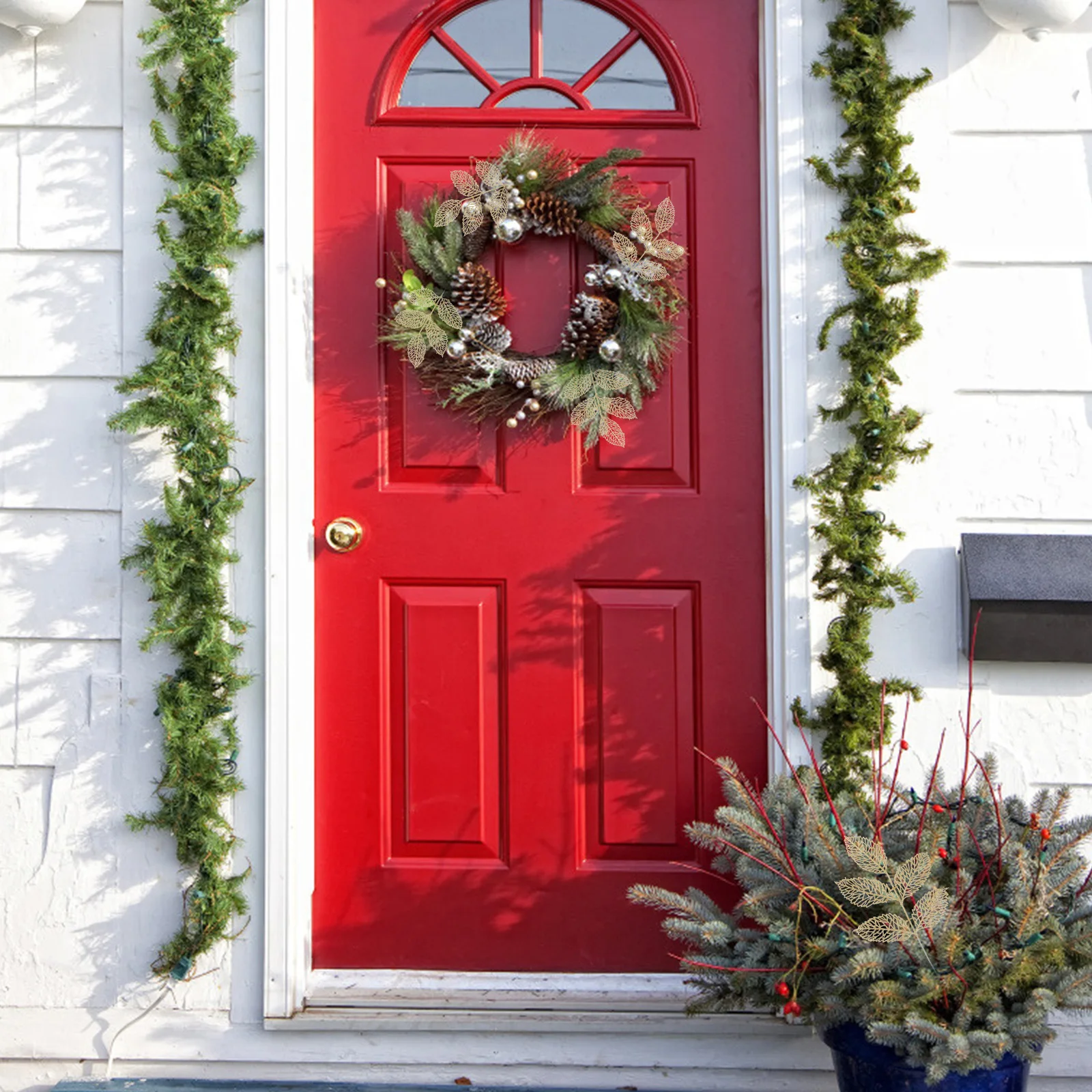 

10Pcs Xmas Artificial Leaves Simulation Decorative Christmas Leaves Party Ornaments Wreath Adornment Party Supplies