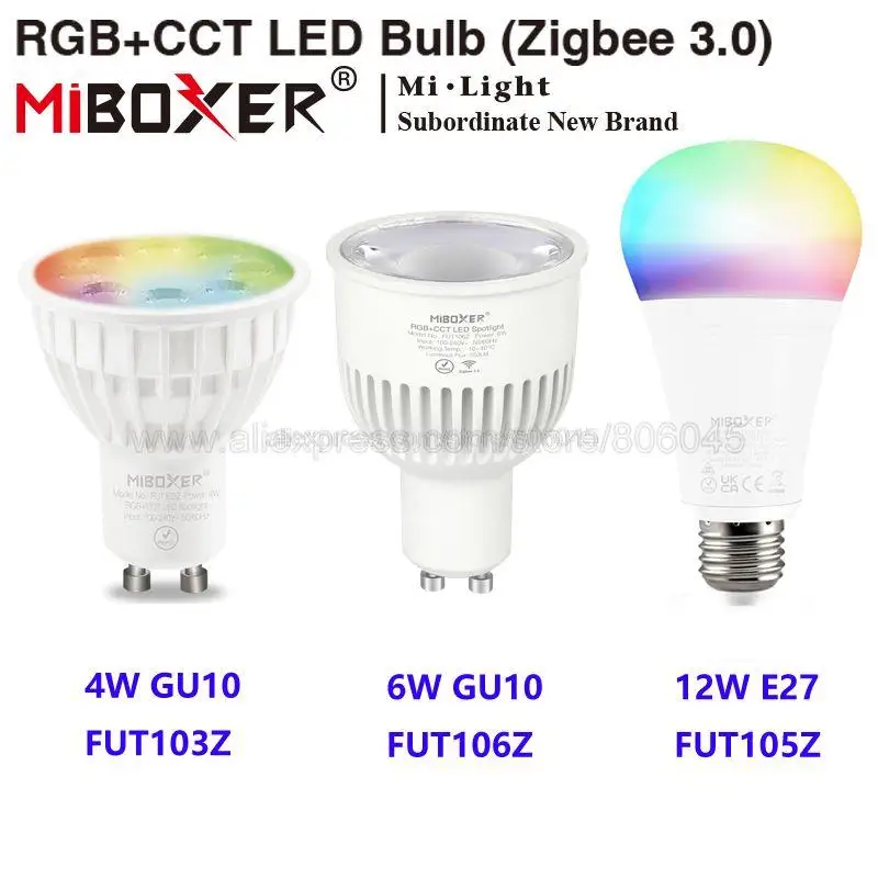 

MiBoxer 4W FUT103ZR 6W FUT106ZR GU10 12W FUT105ZR E27 RGBCCT LED Bulb Light Smart Spotlight Zigbee 3.0 Dimmable Lamp AC110V 220V