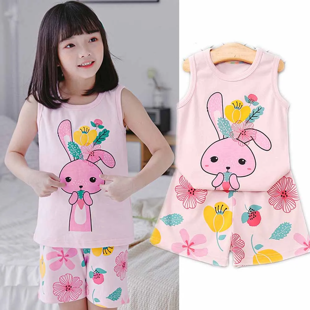 Summer Baby Bunny Vest Clothing Set Children\'s Sleepwear Kid Pajamas Sets for 1-10Years Girls Pyjamas Pijamas Kids Wear