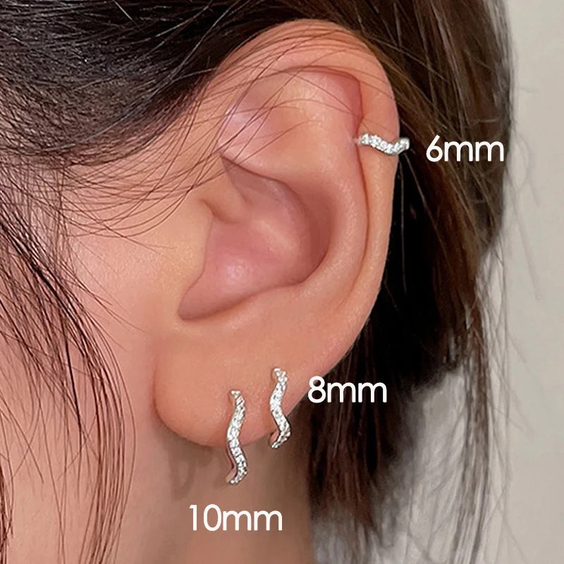Kpop Wave Hoop Earrings for Women Simple Y2k Small Huggie Thin Zirconia Ear Cartilage Earing Piercing Earclip Jewelry KDE081