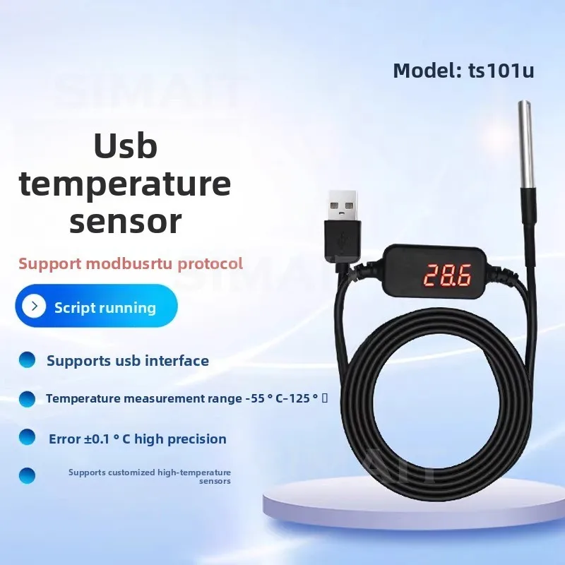 

High-Precision USB Temperature Acquisition Display Module | Industrial DS18B20 Waterproof Sensor | MODBUS RTU RS485