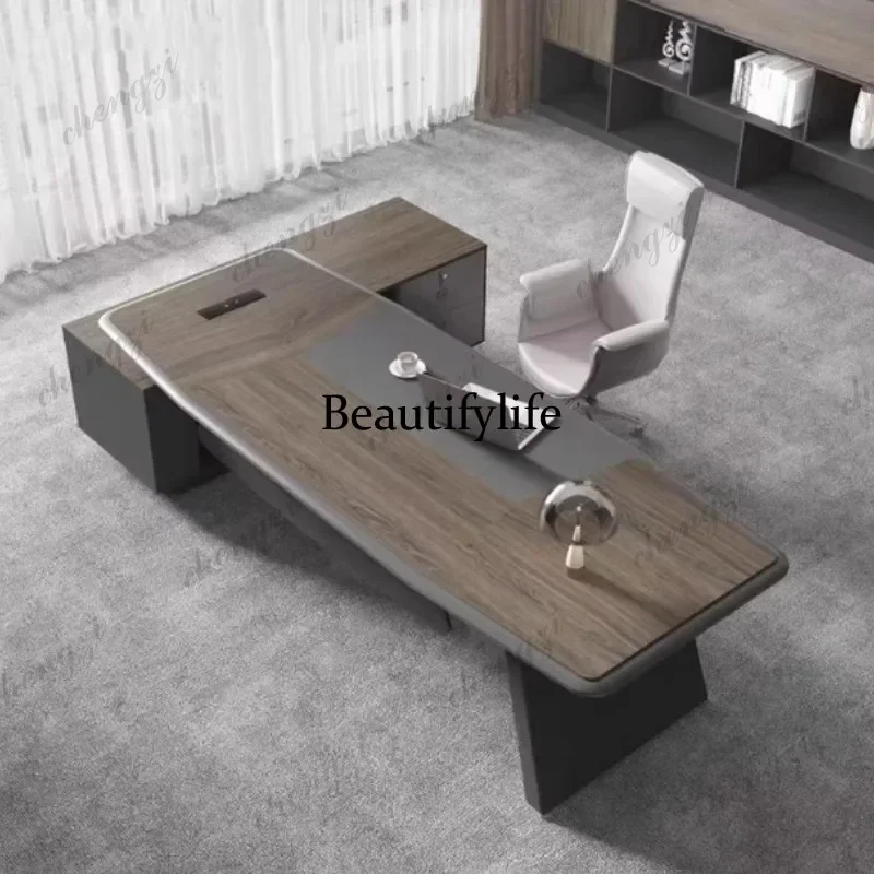 M07 TTT Luxury Wide Upgrade Office Desk Drawer Household Executive Storage Computer Desks Study Wood Black Escritorio Oficina