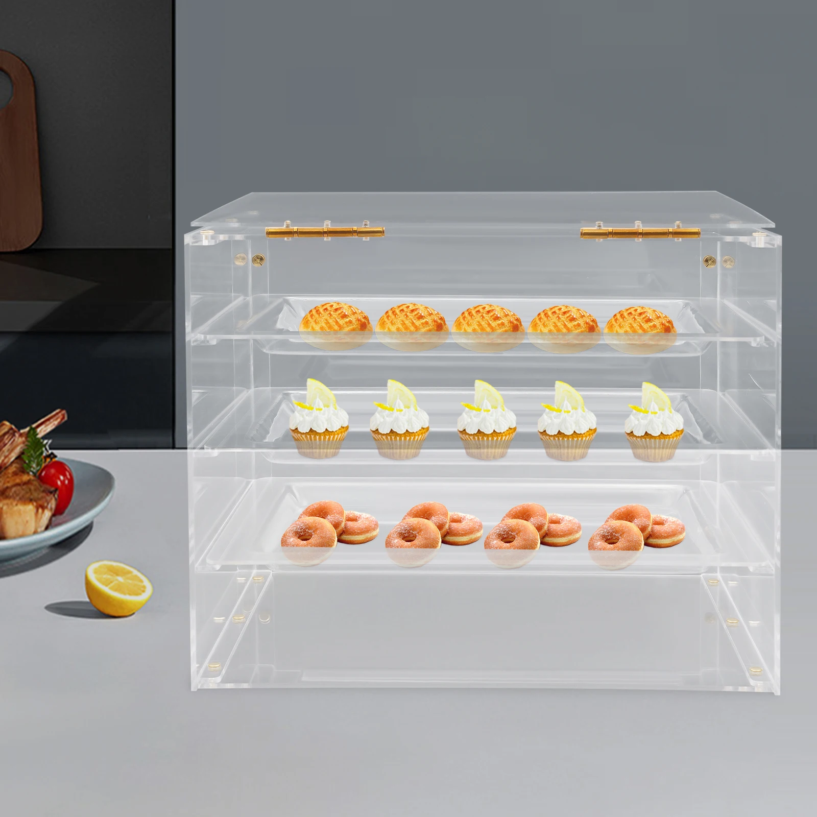 

3 Tray Acrylic Bakery Pastry Display Case Bakery Display Cabinet Cake Holder for home kitchen restaurant
