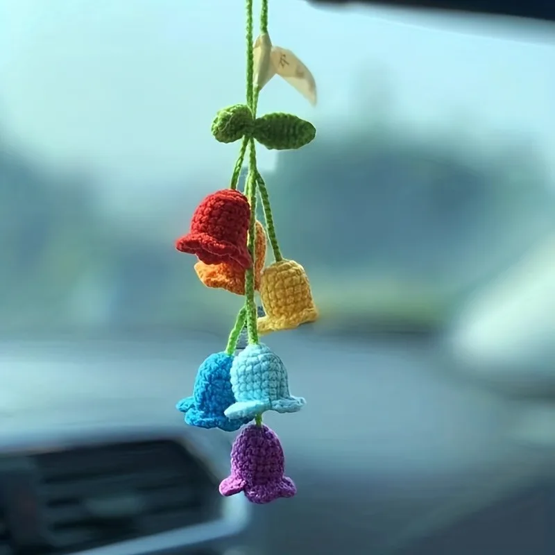 1 ud. Colgante de coche de campanilla tejido a mano, accesorio para espejo retrovisor, colgante para bolso de mujer, llavero, regalo