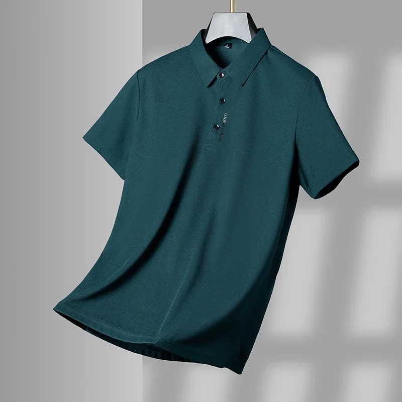 

New Men's Business Casual Short Sleeved Shirt with Badge Solid Color Polo Shirt Fashionable Breathable Comfortable Versatile Top
