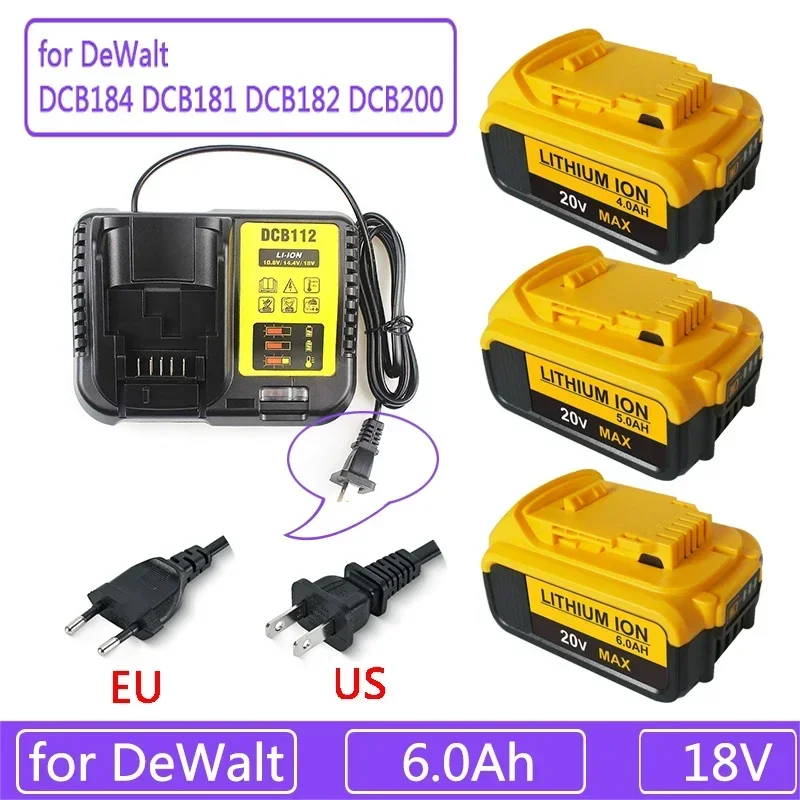 for Dewalt 20V Battery Replacement for DCB200 DCB185 DCB203 DCB206 DCB181 DCB184 Rechargeable Lithium Battery 18V Power Tools