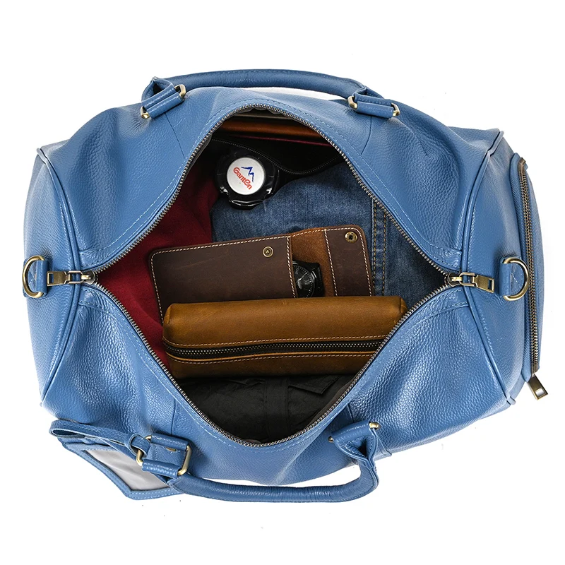 Bolso de viaje de cuero genuino para mujer, bolsa de equipaje de gran capacidad con bolsillo para zapatos, a la moda