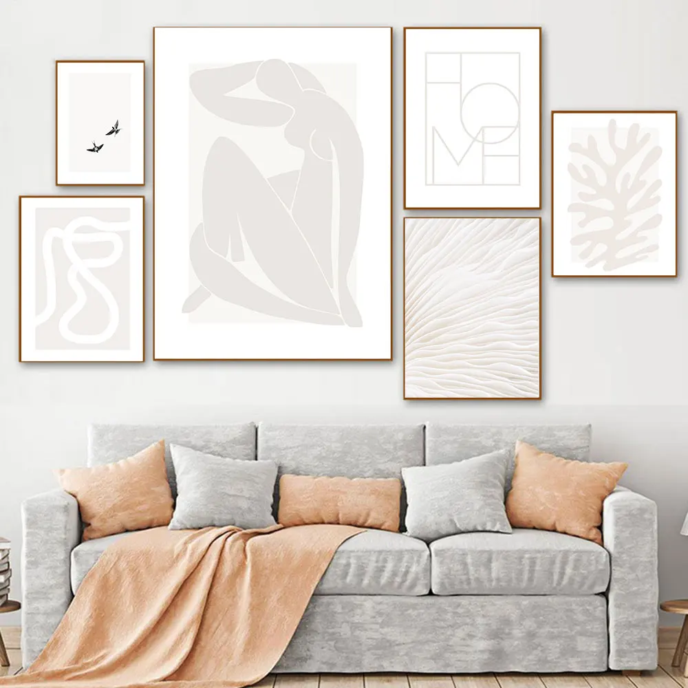 Henri Matisse Beige Poster Nude Girl Leaf Abstract Line Art Print Coral Canvas Painting Boho Wall Picture Living Room Home Decor