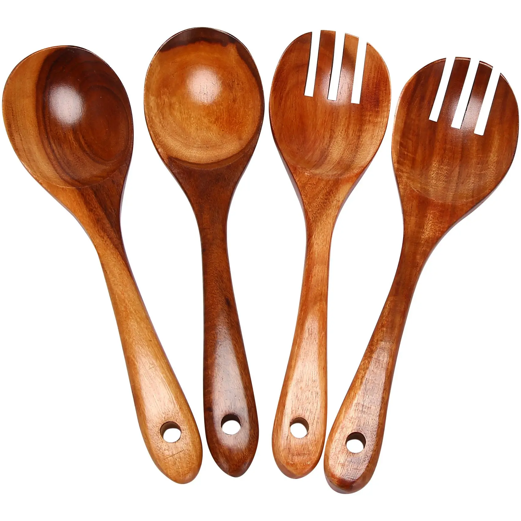 Wooden Salad Servers Set of 4 Serving Cutlery Spoon Fork Wooden Salad Spoon,Stirring Fork