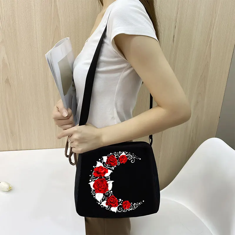 Music Note Rose Print Shoulder Bag for Travel Women Handbag Phone Purse Holder Girls Crossbody Bag Ladies Leisure Tote Bags