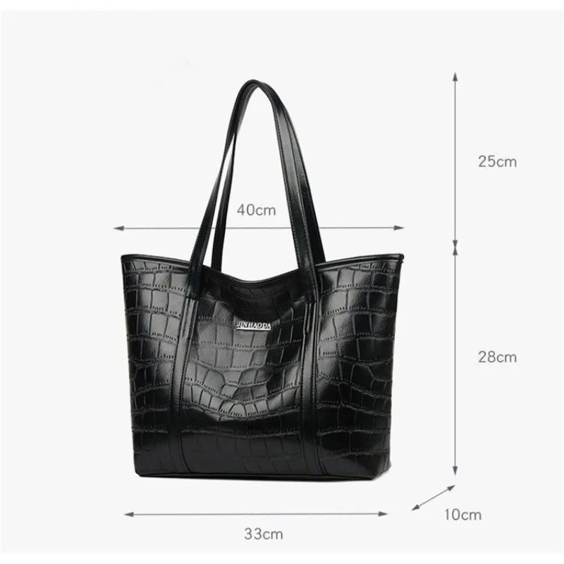 Lady Bag Women Large Capacity New Design 2024 Single Shoulder Bags Portable Stone Grain Fashion Casual Simple Shopping Handbag