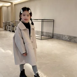 Girls Woolen Coat Overcoat Jacket Windbreak 2023 Vintage Warm Plus Thicken Winter Cotton School Gift Children's Clothing