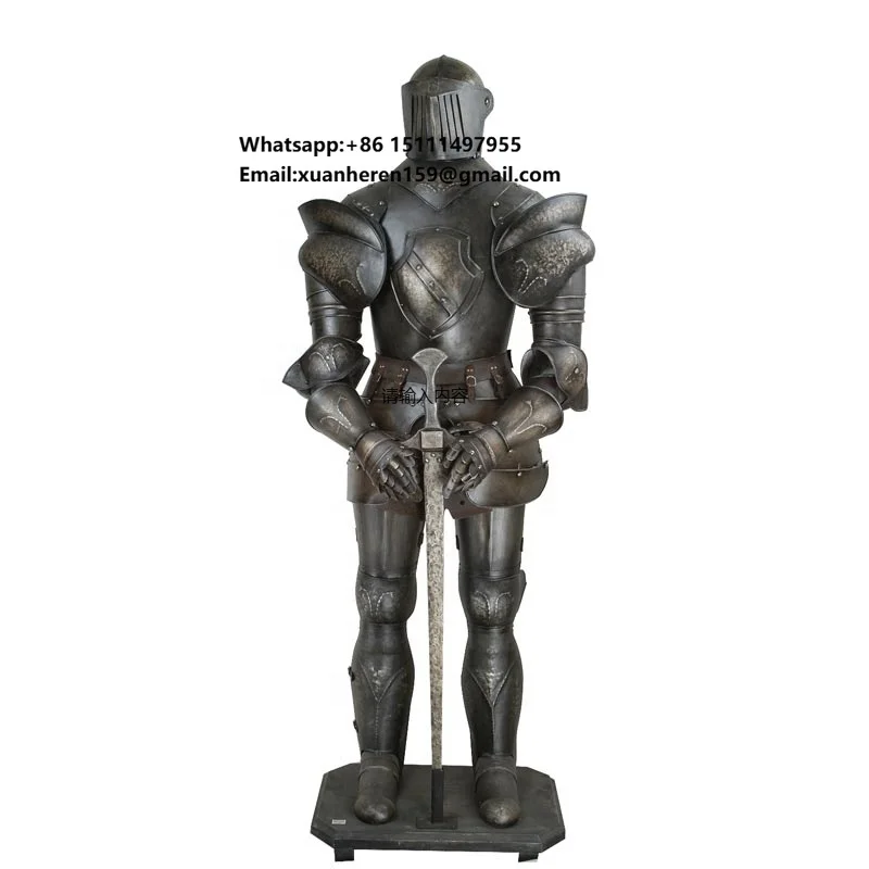 

1.82M Black Medieval Full Body Antique Model Decor With Sword Decoration Metal Bar Door Retro Knight Metal Crafts