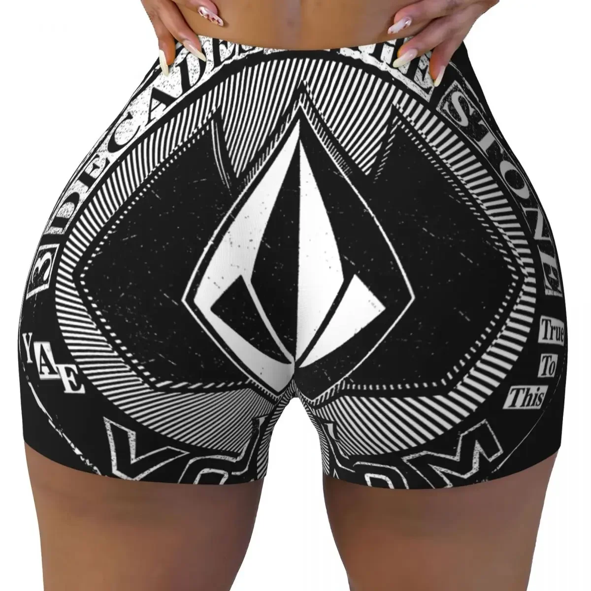 Volcoms Logo Biker Workout Shorts Women Athletic Gym Yoga Shorts กางเกงขาสั้นแฟชั่นรัดรูปและเซ็กซี่