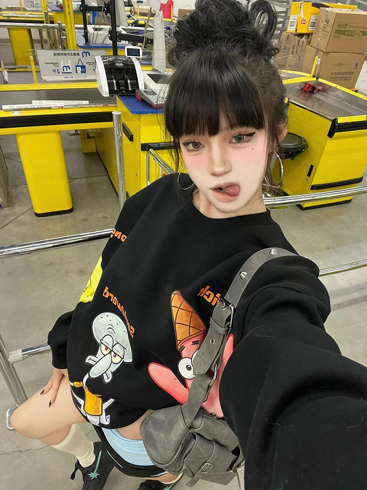 Sweat-shirt rond américain Sle Bla pour femme, haut ample, Design, coupe confortable, printemps-automne