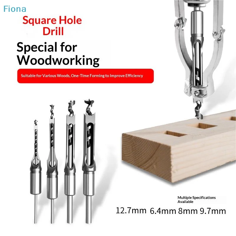 

✔Square Hole Drill Bit,Woodworking Mortising Chisel Drill Bits for Square Hole Cutting in Wood(6.4/8/9.5/12.7mm)