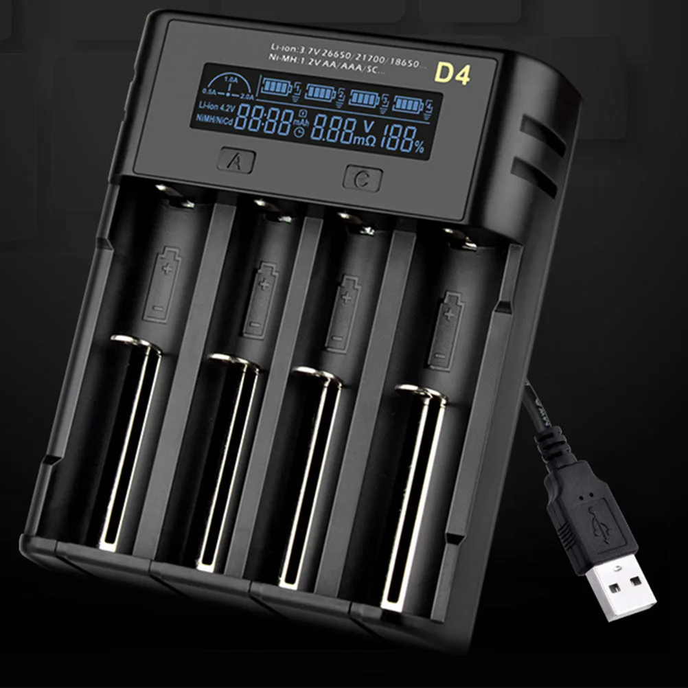 

4 Slots LCD Display USB Powered Smart Aa Aaa C Charging Station 4 Bay Flame Resistant Safety