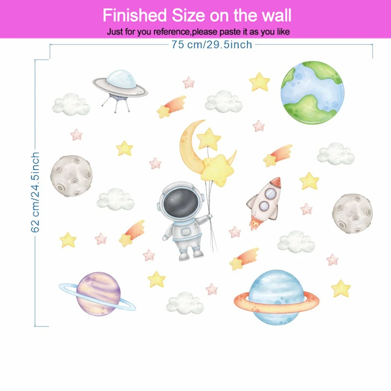 Cartoon Baby Astronaut Exploring Space Wall Stickers For Home Decoration Diy Nursery Mural Art Diy Kids Bedroom Decal Pvc Poster