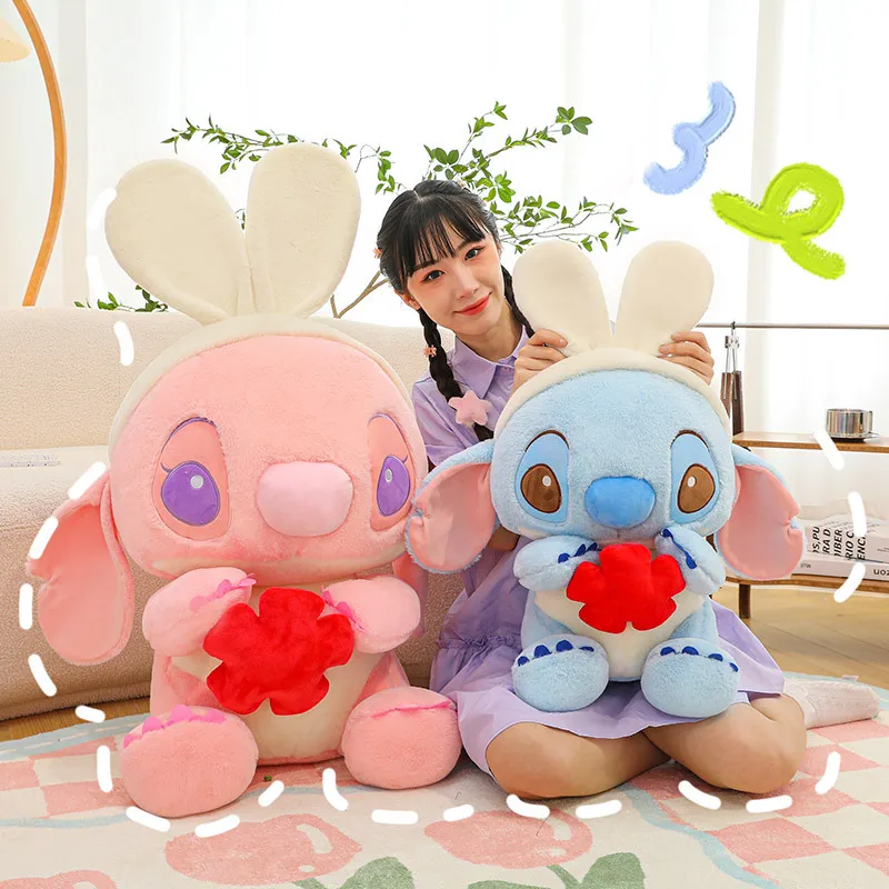 

New Disney Rabbit Stitch Angel Soft Plush Doll Cartoon Anime Plushies Kawaii Rabbit Angel Heart Home Decoration Toy Gift for Kid