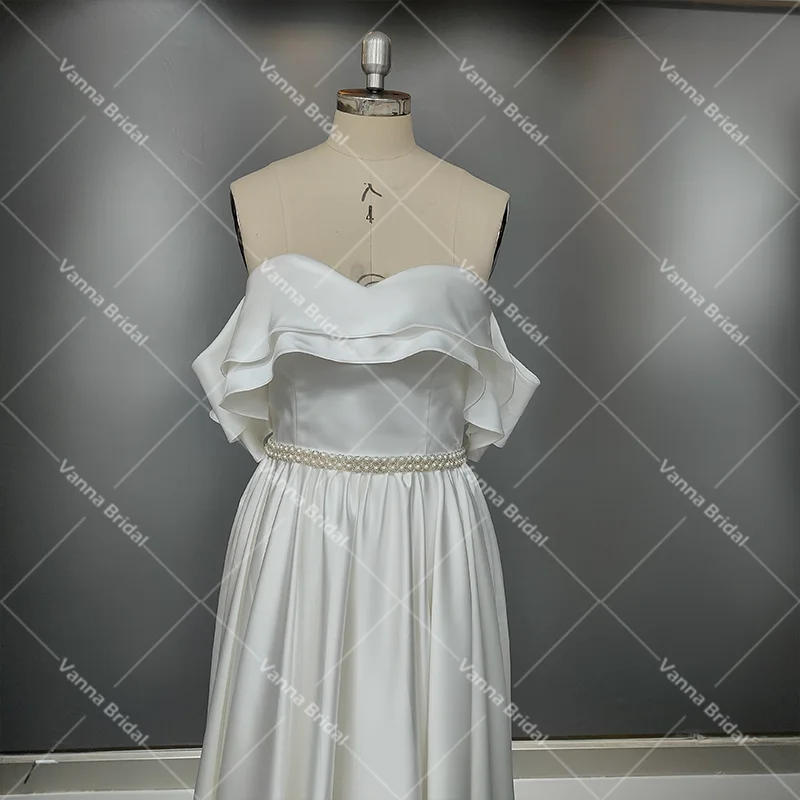 Potargane Satin Off The Shoulder suknia ślubna Vintage linia koronkowa wykonywana na zamówienie Up koraliki 2021 Plus rozmiar elegancka suknia ślubna 10068