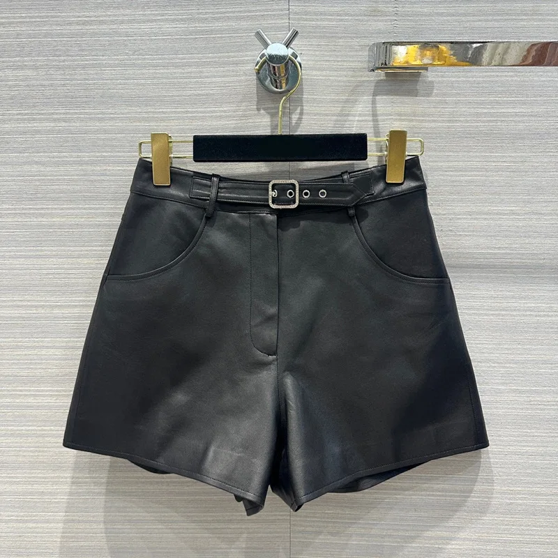 Vestes en cuir véritable et shorts taille haute en peau de mouton pour femmes, haute qualité, mode Hotsweat, printemps 2024, C689